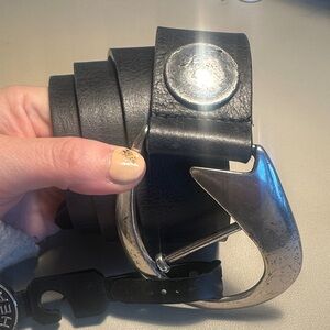 Black Genuine Leather Belt with Distressed Silver Hook Buckle